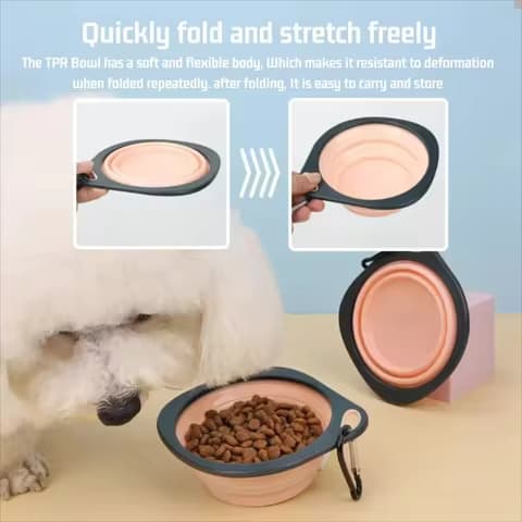 Portable Folding Pet Food Bowl Cat Dog Silicone Collapsible Fe...