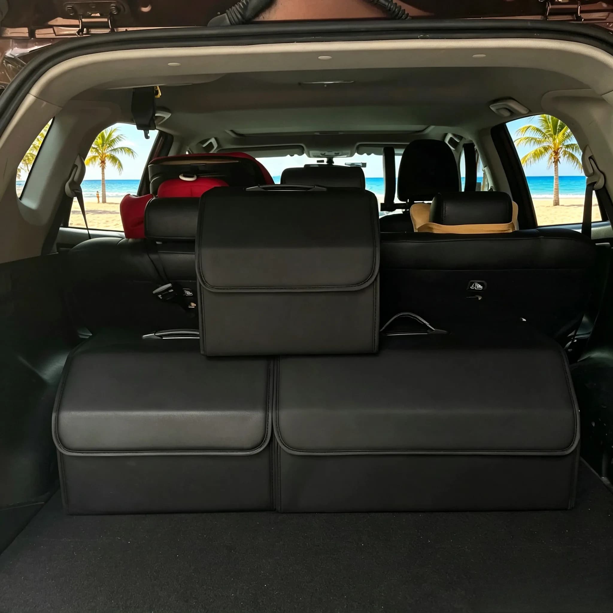 Storage Box PU Leather Multipurpose Collapsible Car Trunk Storage Organizer C...