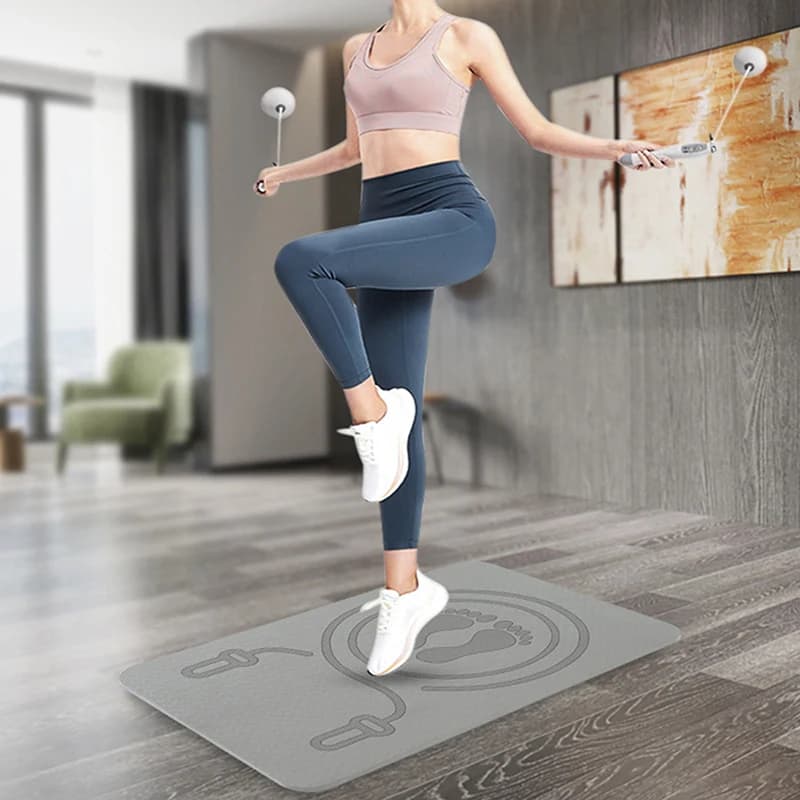 6MM TPE Silent Workout Mat Shock Absorbing Floor Pad for Jump Rope Yoga Fitne...